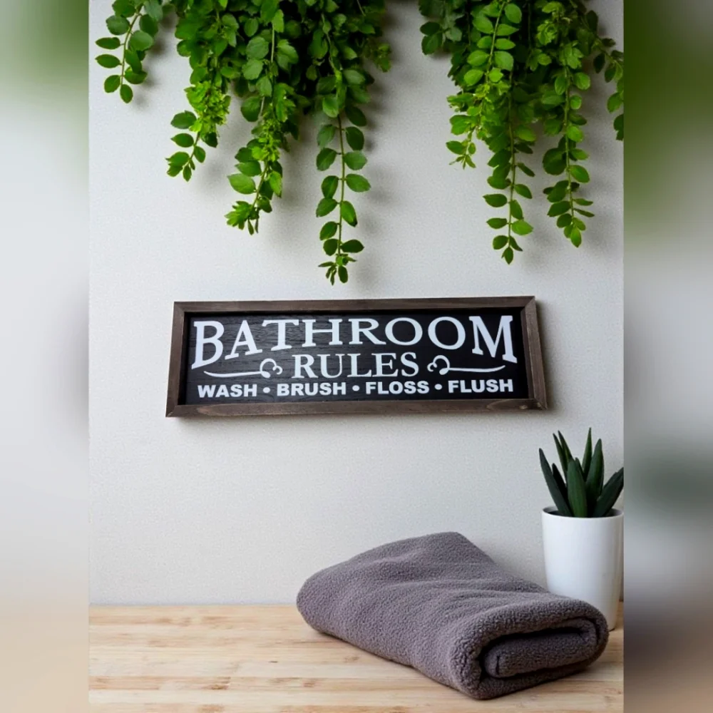 Buy 1 Buy 1 Free Bathroom Rules Farmhouse Rustic Wood Sign NEW- 16in X 5in